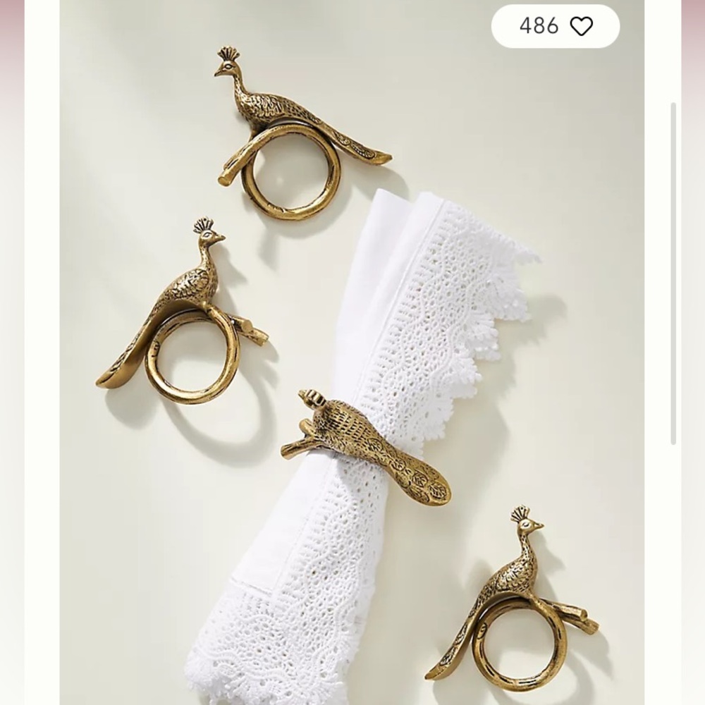 Anthropologie Pavo Peacock Napkin Rings - Set of 4 - NWT - Picture 4 of 11